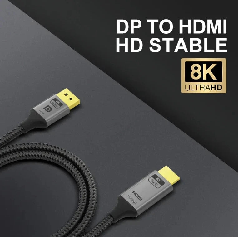 Displayport to HDMI 8K Cable (8K@60Hz,4K@120Hz,2K@144Hz), DP 1.4 to HDMI 2.1 Uni Displayport to HDMI 8K Cable (8K@60Hz,4K@120Hz,2K@144Hz), DP 1.4 to HDMI 2.1 Uni
